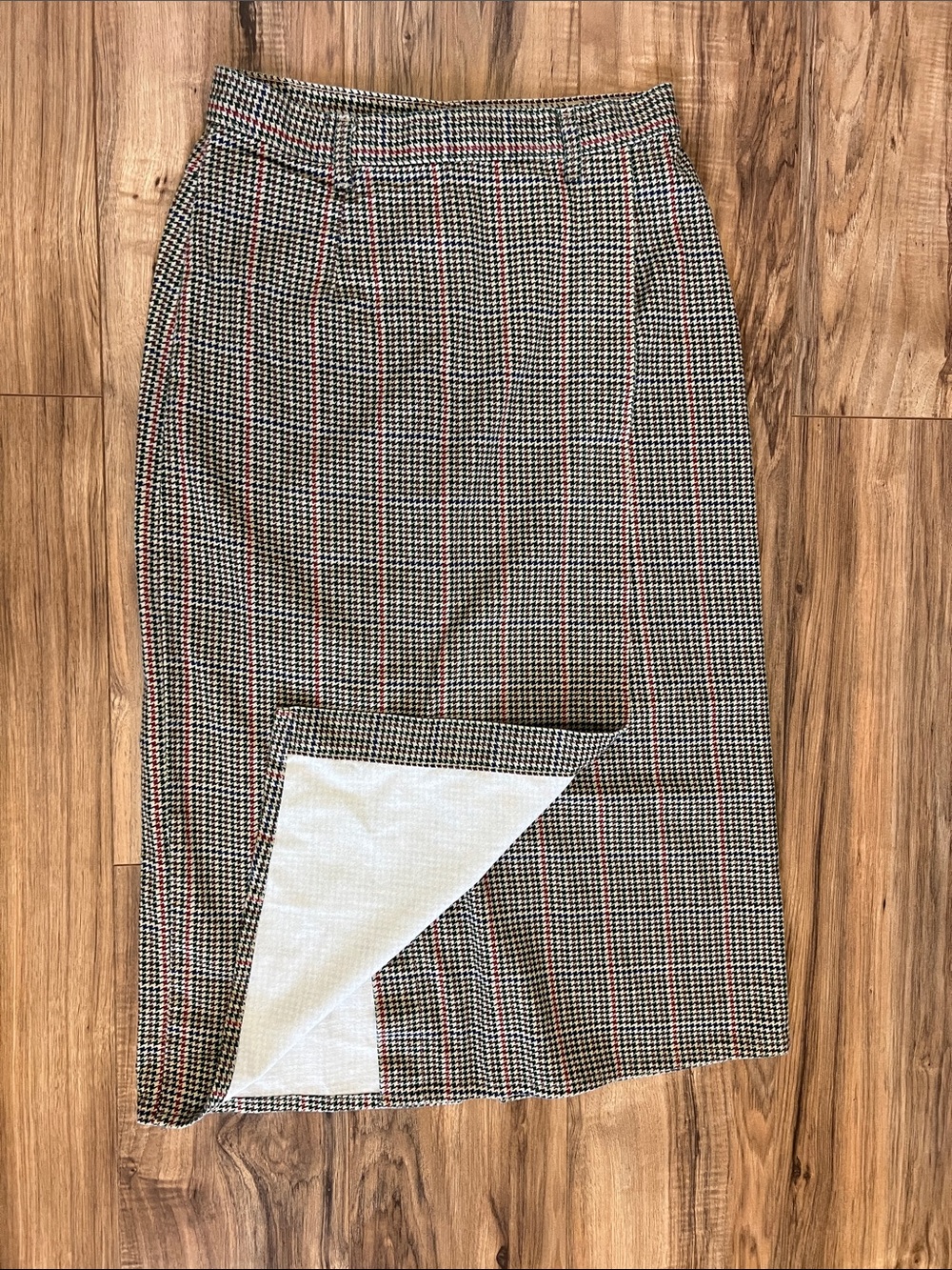 Vintage VIVALDI Corduroy Houndstooth Pencil Wrap Side Slit Mini Skirt Sz 12
